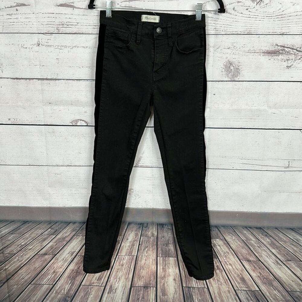 Madewell Jeans Womens 25 Black 9 Inch High Rise Skinny Velvet Stripe Preppy